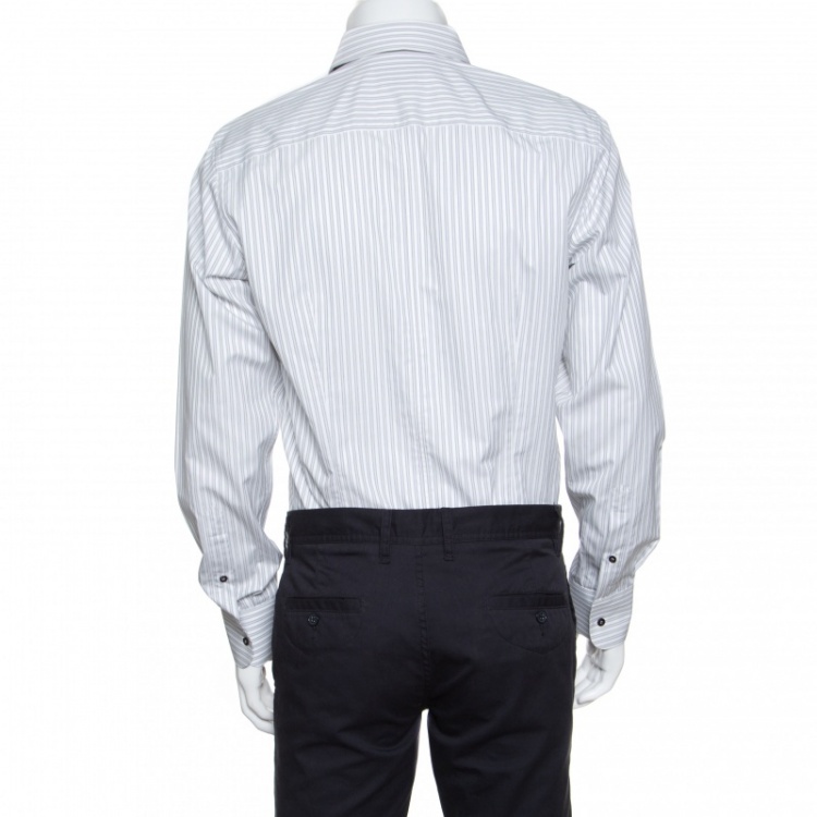Pre Owned Dolce and Gabbana Martini White Striped Cotton Button Front Shirt M