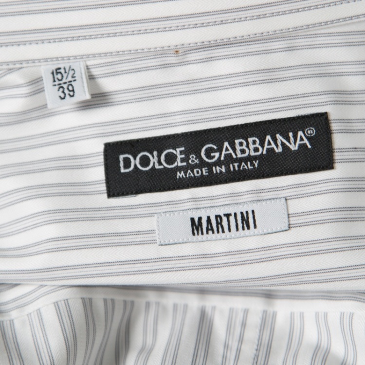 Pre Owned Dolce and Gabbana Martini White Striped Cotton Button Front Shirt M