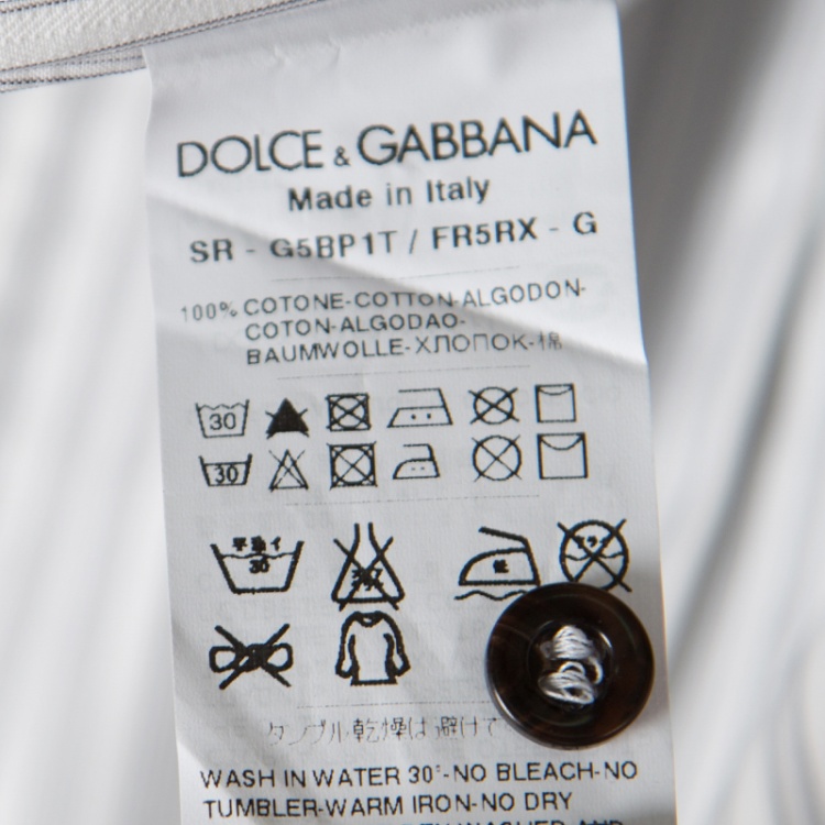 Pre Owned Dolce and Gabbana Martini White Striped Cotton Button Front Shirt M