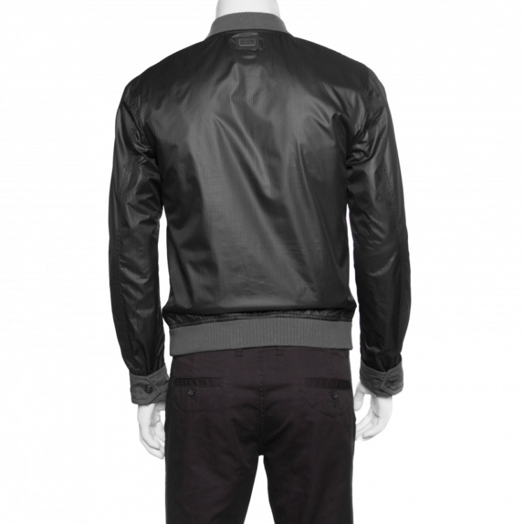 Pre Owned Dolce and Gabbana Grey Striped Rib Trim Reversible Bomber Jacket M