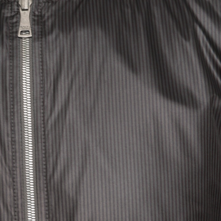 Pre Owned Dolce and Gabbana Grey Striped Rib Trim Reversible Bomber Jacket M