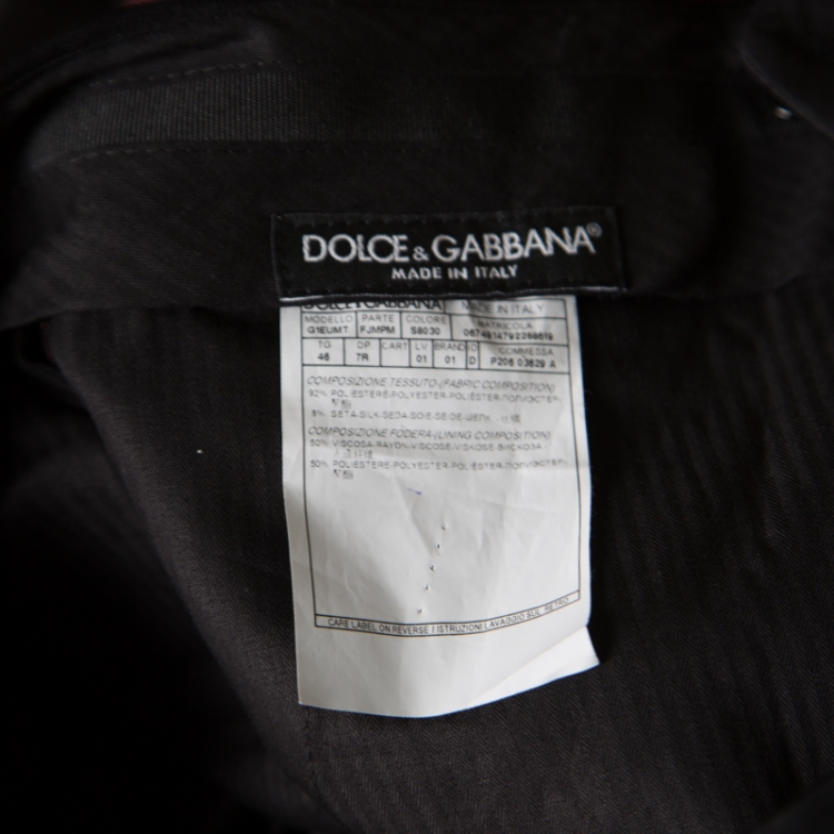 Pre Owned Dolce and Gabbana Burgundy Metallic Jacquard Satin Trim Tuxedo Trousers S