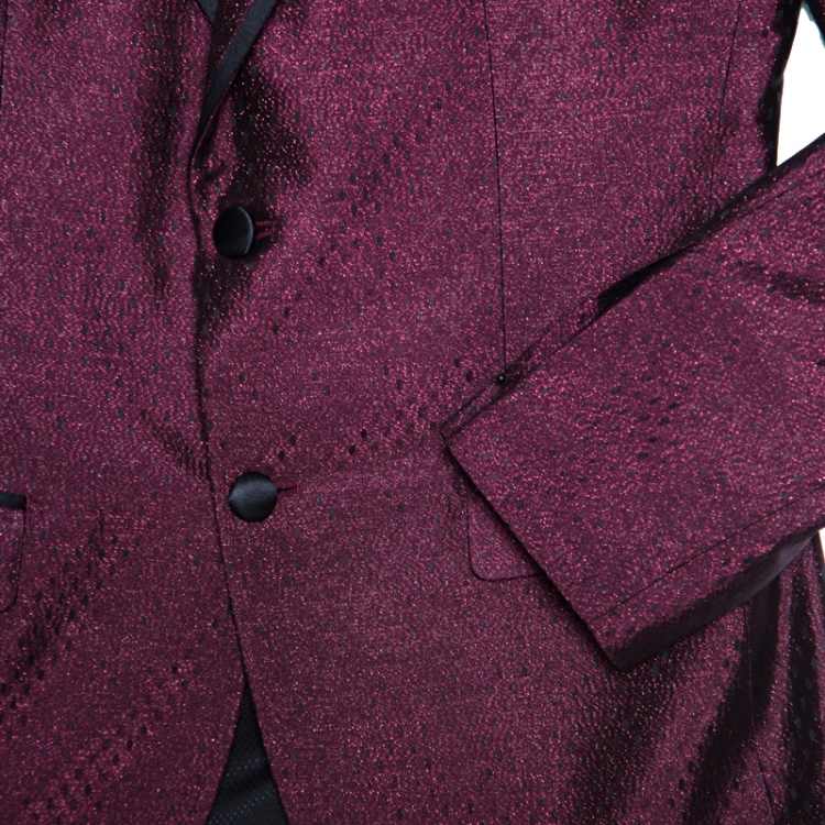 Pre Owned Dolce and Gabbana Burgundy Metallic Jacquard Satin Trim Blazer S