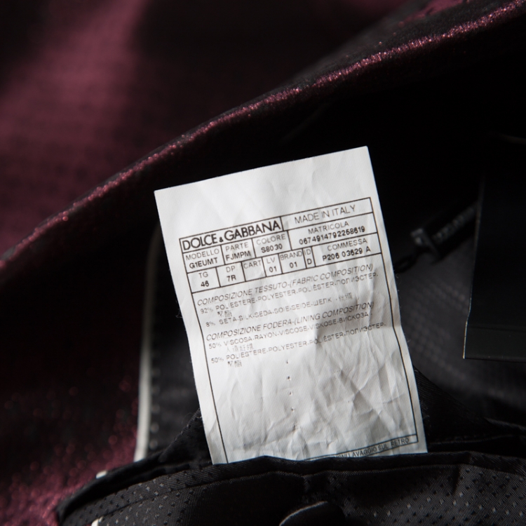 Pre Owned Dolce and Gabbana Burgundy Metallic Jacquard Satin Trim Blazer S