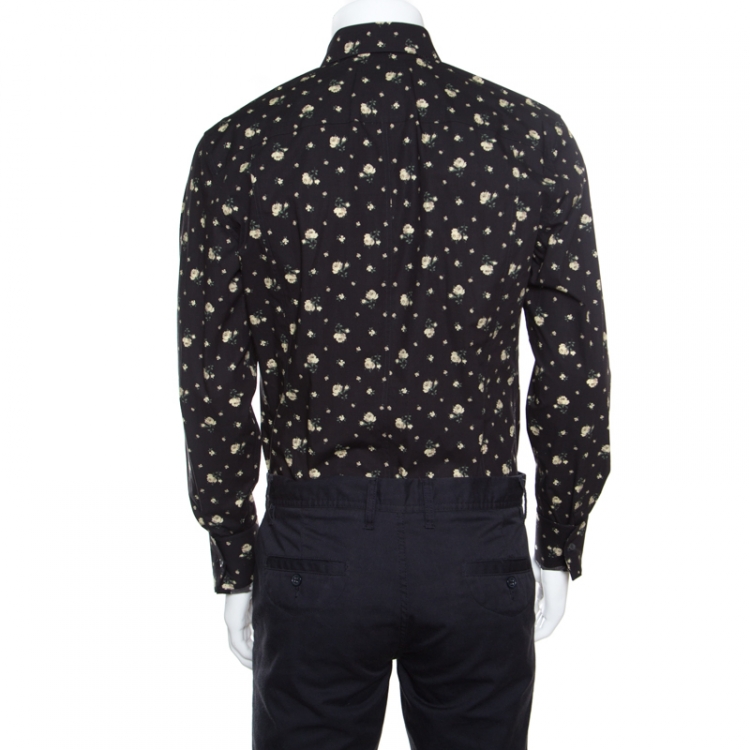 Pre Owned Dolce and Gabbana Sicilia Black Floral Printed Cotton Long Sleeve Shirt XL