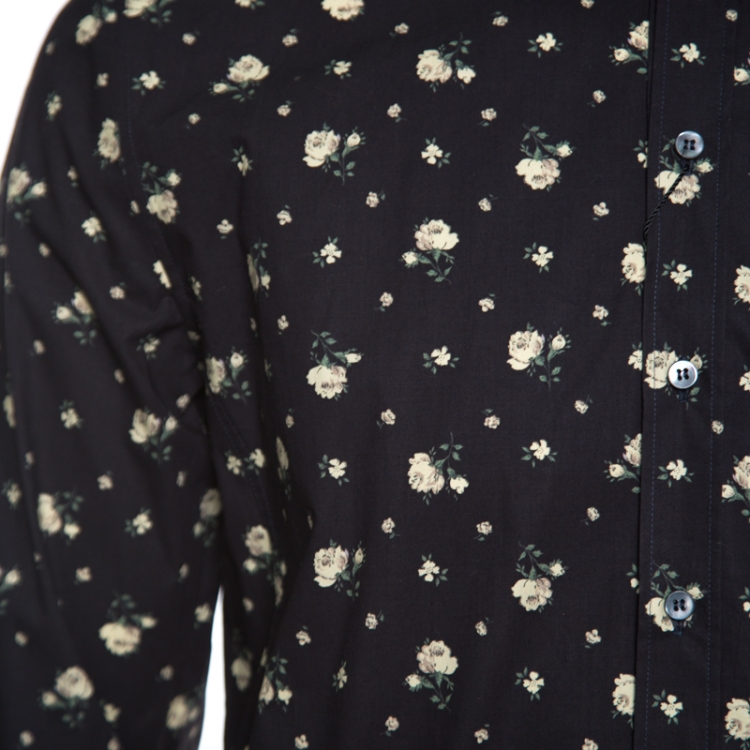 Pre Owned Dolce and Gabbana Sicilia Black Floral Printed Cotton Long Sleeve Shirt XL