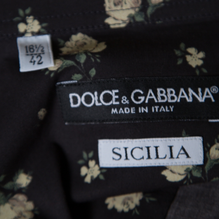Pre Owned Dolce and Gabbana Sicilia Black Floral Printed Cotton Long Sleeve Shirt XL