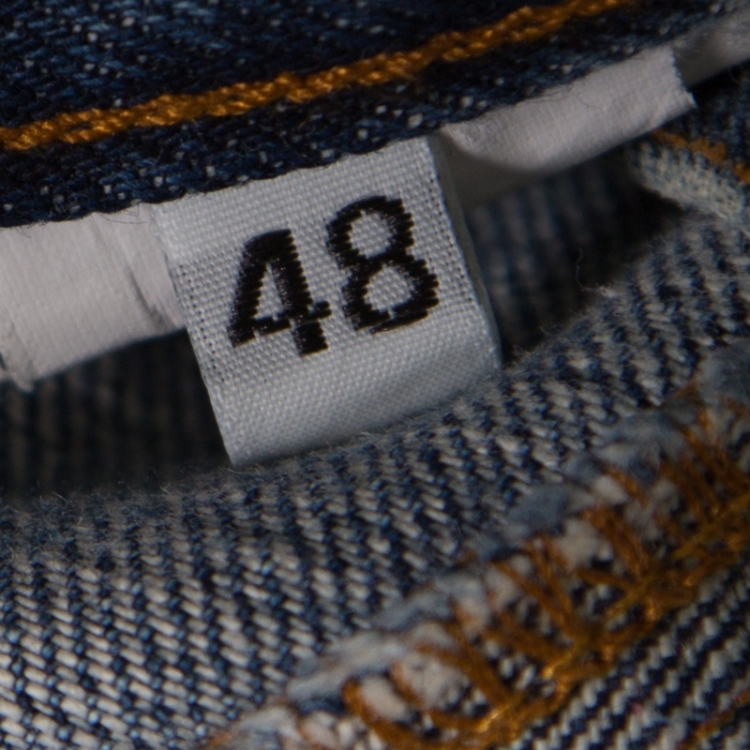 Pre Owned Dolce & Gabbana 14 Gold Indigo Light Wash Denim Distressed Straight Jeans M