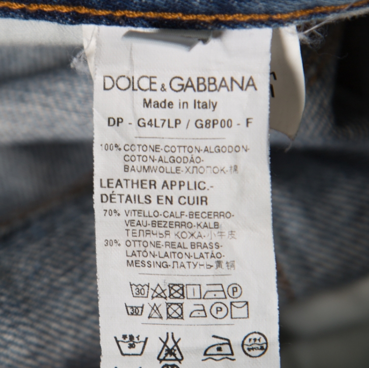 Pre Owned Dolce & Gabbana 14 Gold Indigo Light Wash Denim Distressed Straight Jeans M