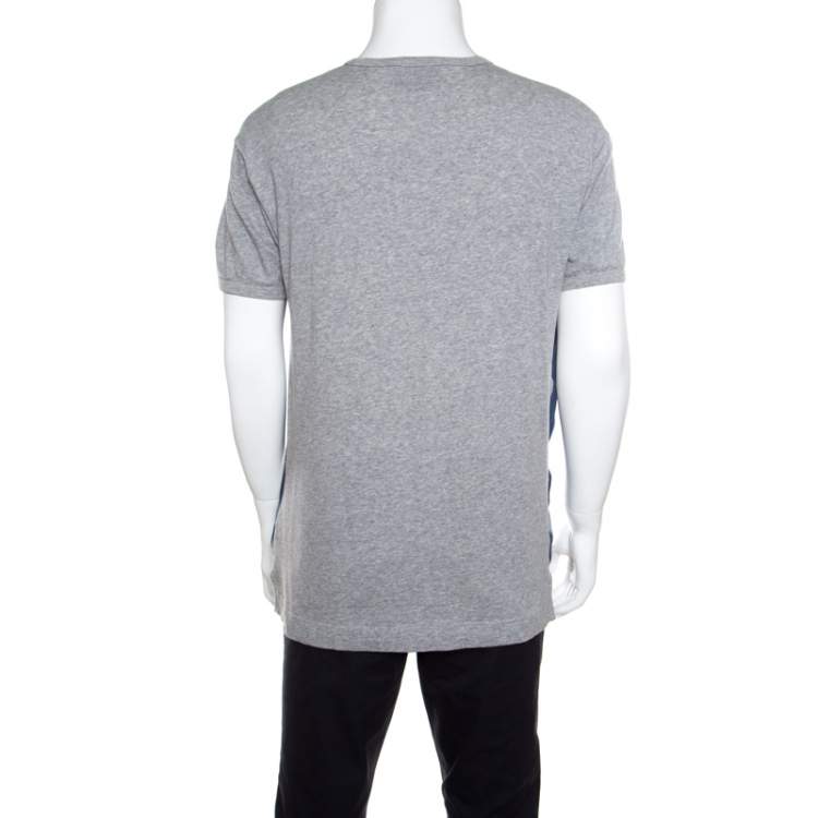 مملوكة مسبقًا Dolce and Gabbana Grey and Blue Paisley Printed Silk Detail T- Shirt L