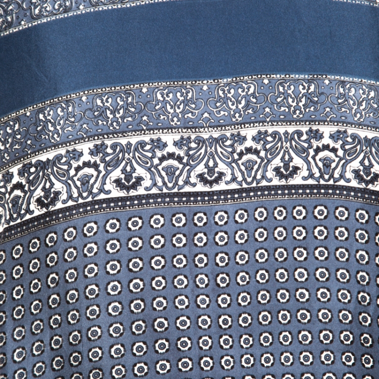 مملوكة مسبقًا Dolce and Gabbana Grey and Blue Paisley Printed Silk Detail T- Shirt L