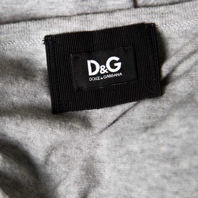 مملوكة مسبقًا Dolce and Gabbana Grey and Blue Paisley Printed Silk Detail T- Shirt L