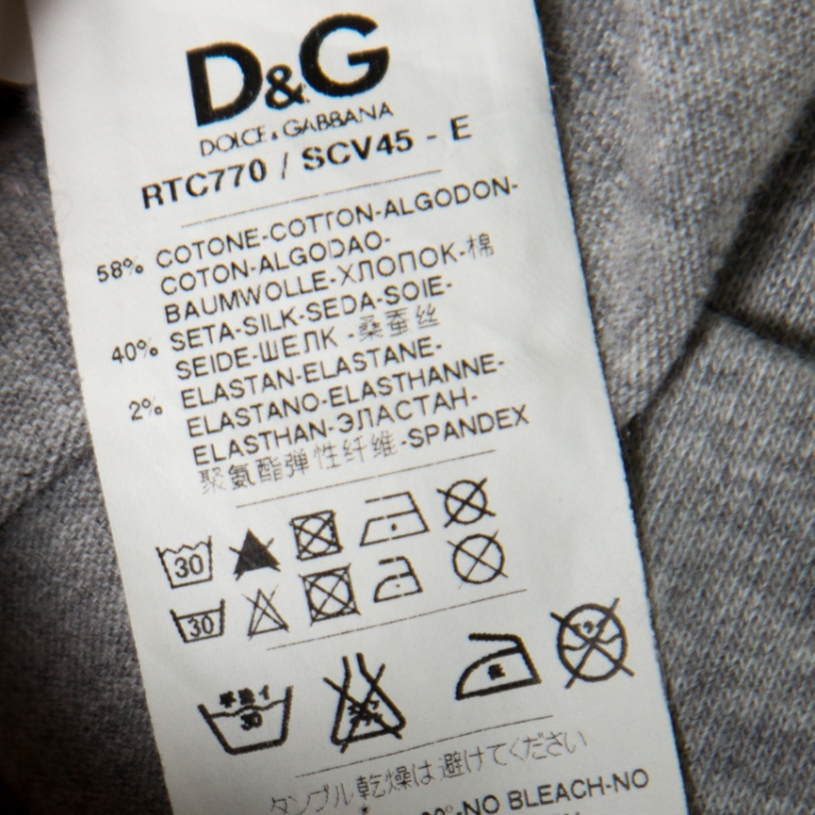 مملوكة مسبقًا Dolce and Gabbana Grey and Blue Paisley Printed Silk Detail T- Shirt L