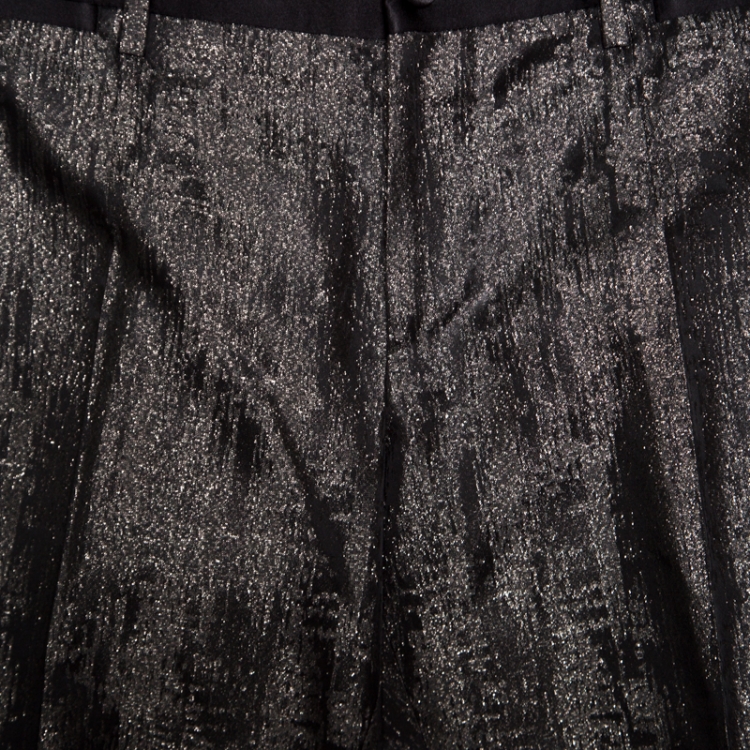 Pre Owned Dolce and Gabbana Grey Metallic Jacquard Satin Trim Tuxedo Trousers M