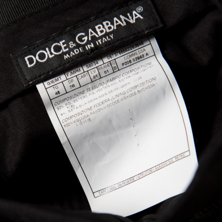 Pre Owned Dolce and Gabbana Grey Metallic Jacquard Satin Trim Tuxedo Trousers M