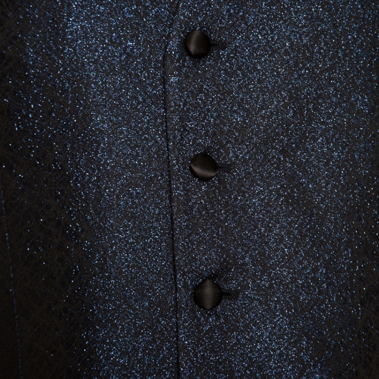 Pre Owned Dolce and Gabbana Navy Blue Metallic Jacquard Satin Trim Waistcoat L