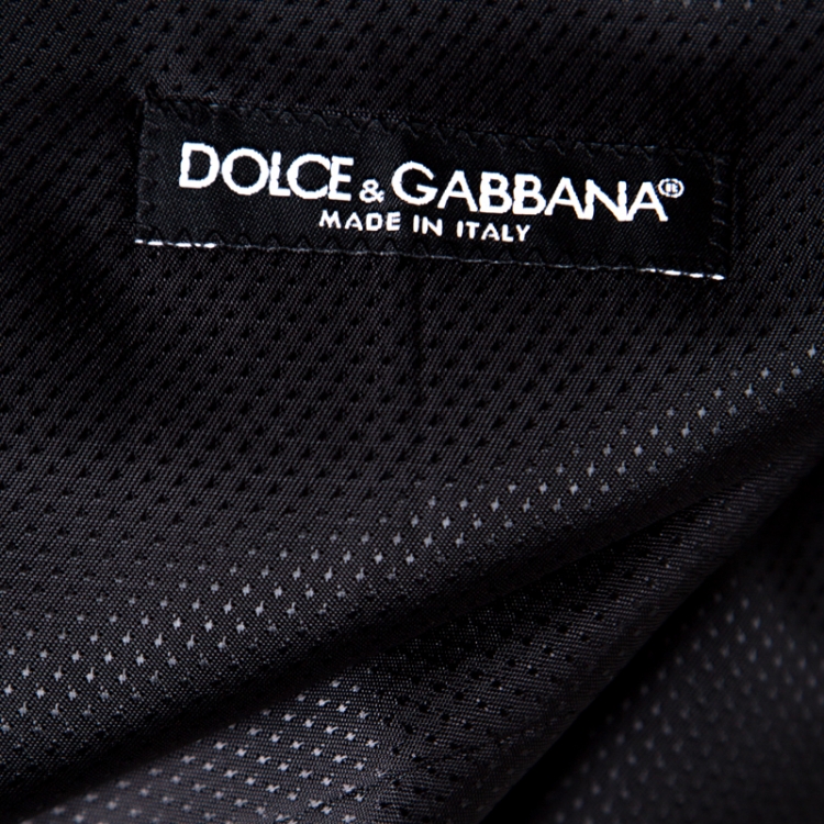 Pre Owned Dolce and Gabbana Navy Blue Metallic Jacquard Satin Trim Waistcoat L