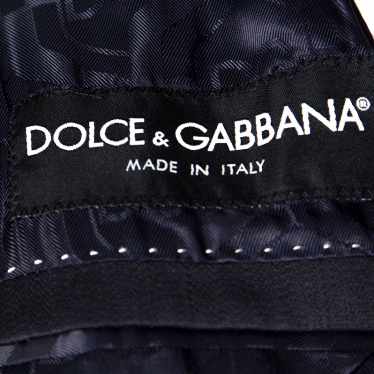 مملوكة مسبقًا Dolce And Gabbana Gold Black Cotton Contrast Piping Detail Shawl Collar Blazer S