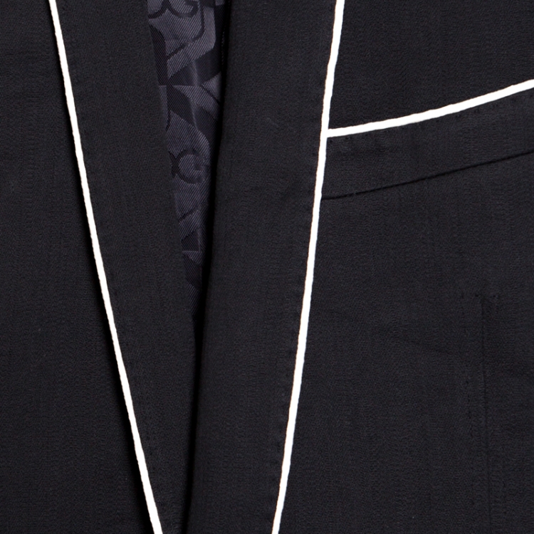 مملوكة مسبقًا Dolce And Gabbana Gold Black Cotton Contrast Piping Detail Shawl Collar Blazer S