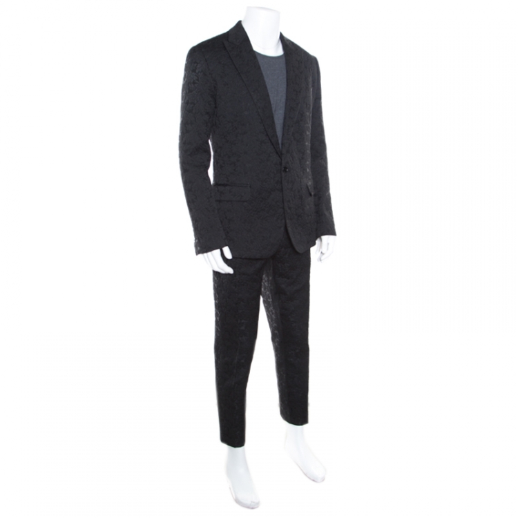 Pre Owned Dolce and Gabbana Black Floral Jacquard Sicilia Suit 2XL