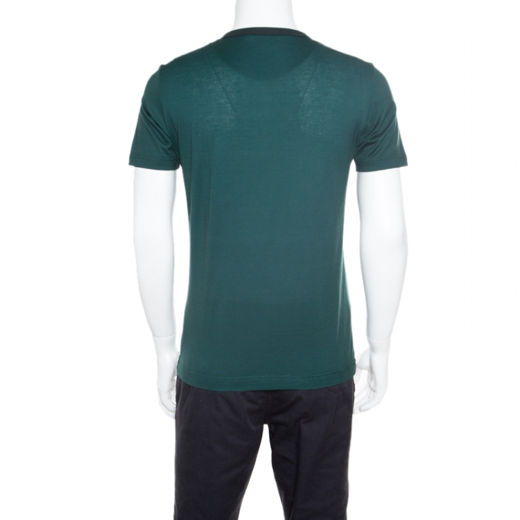 Pre Owned Dolce and Gabbana Green Medal Printed Cotton Short Sleeve T-Shirt M