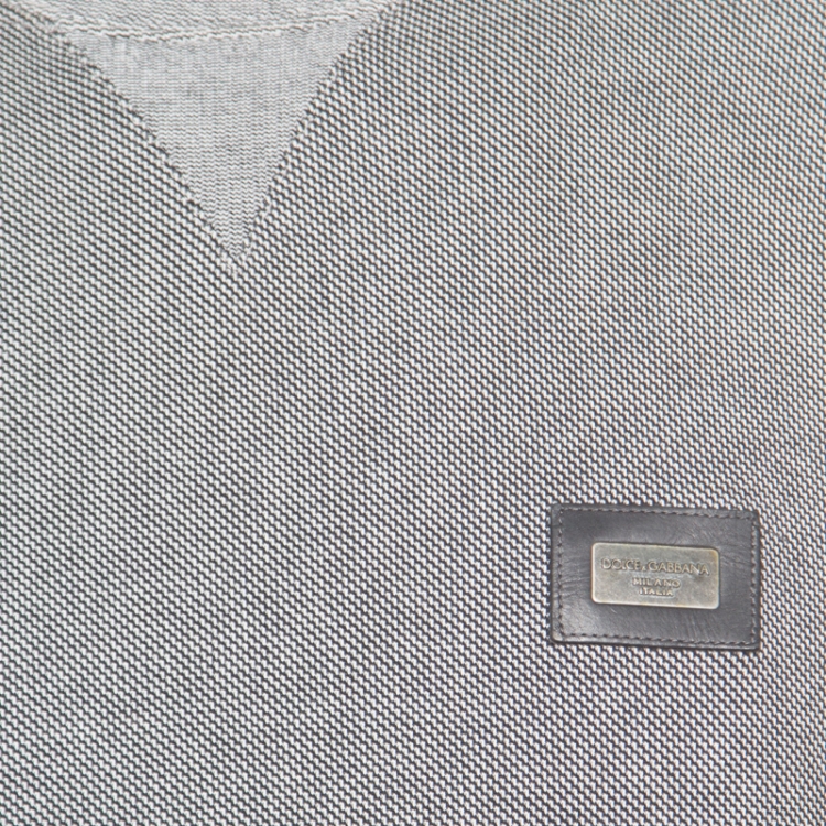 Pre Owned Dolce And Gabbana Monochrome Jacquard Cotton Knit Ribbed Trim Sweater XS