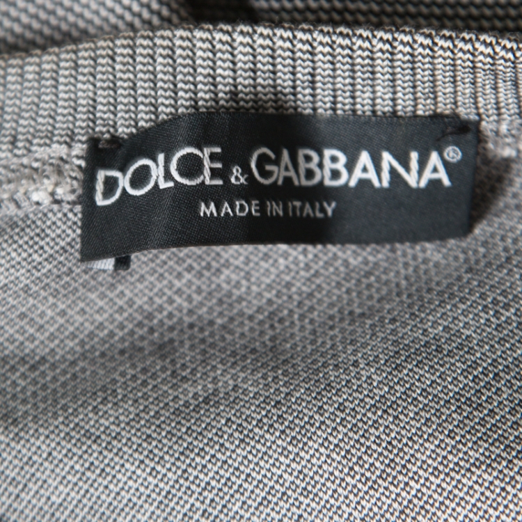 Pre Owned Dolce And Gabbana Monochrome Jacquard Cotton Knit Ribbed Trim Sweater XS