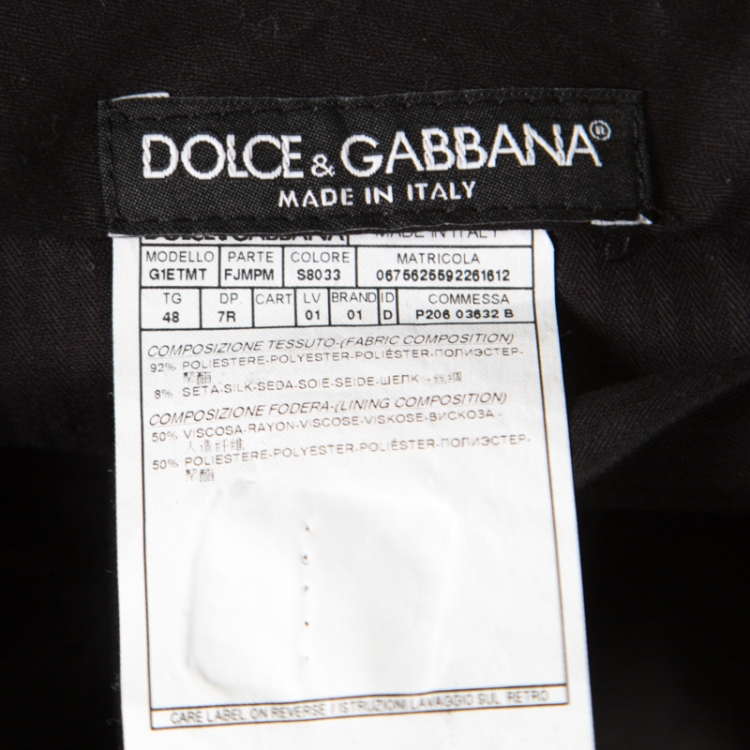 Pre Owned Dolce and Gabbana Navy Blue Metallic Jacquard Satin Trim Trousers M