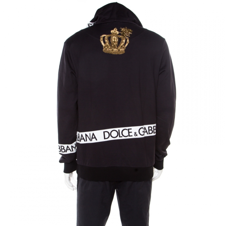 Pre Owned Dolce and Gabbana Navy Blue Logo Printed Cotton Embellished Hoodie XL