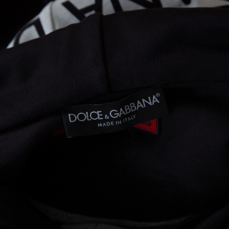 Pre Owned Dolce and Gabbana Navy Blue Logo Printed Cotton Embellished Hoodie XL