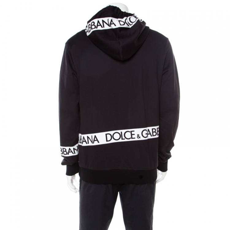 Pre Owned Dolce and Gabbana Navy Blue Logo Printed Cotton Embellished Hoodie XL