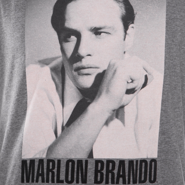 مملوكة مسبقًا Dolce and Gabbana Grey Melange Marlon Brando Printed Crew Neck T-Shirt XL