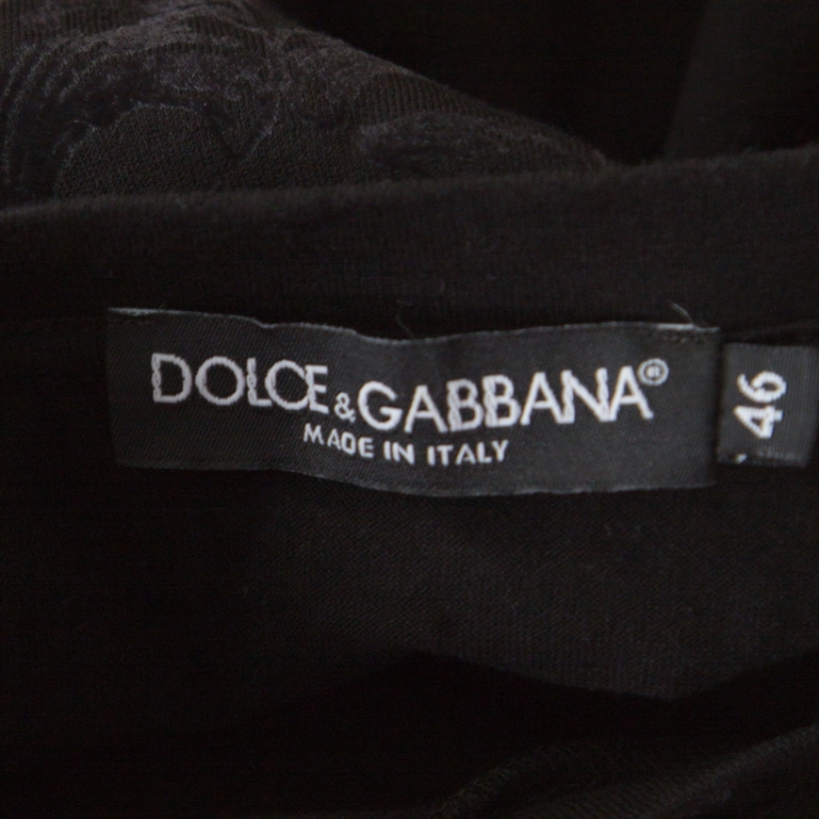Pre Owned Dolce and Gabbana Floral Tonal Velvet Embossed Cotton Crew Neck T-Shirt S