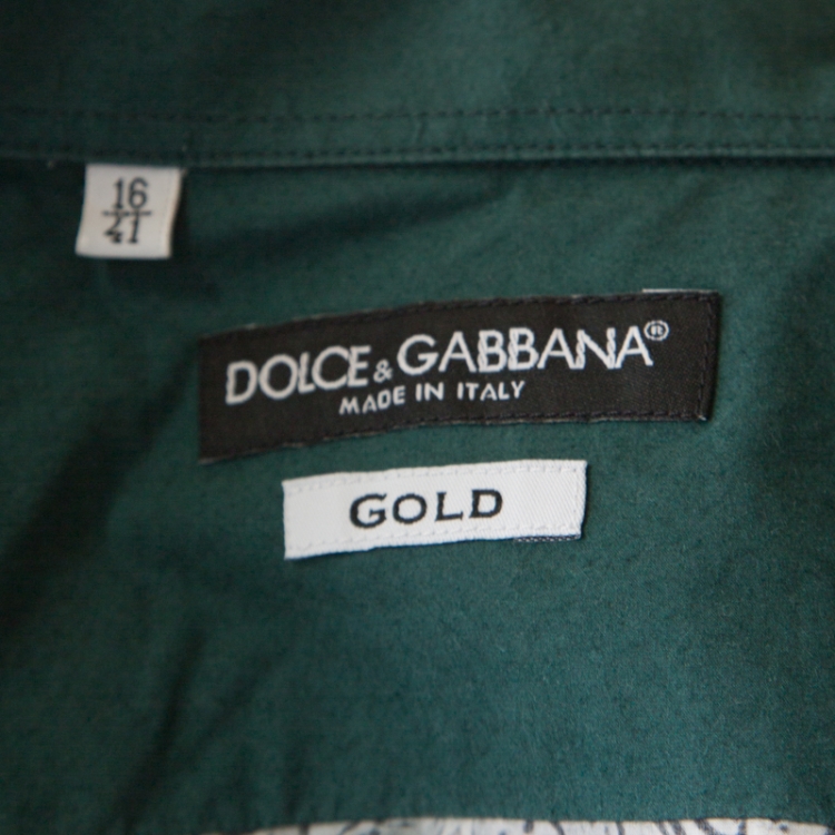 Pre Owned Dolce & Gabbana Gold Green Armour Printed Long Sleeve Shirt L