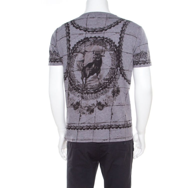 مملوكة مسبقًا Dolce & Gabbana Grey Cotton Jersey  Bull Print T-Shirt L