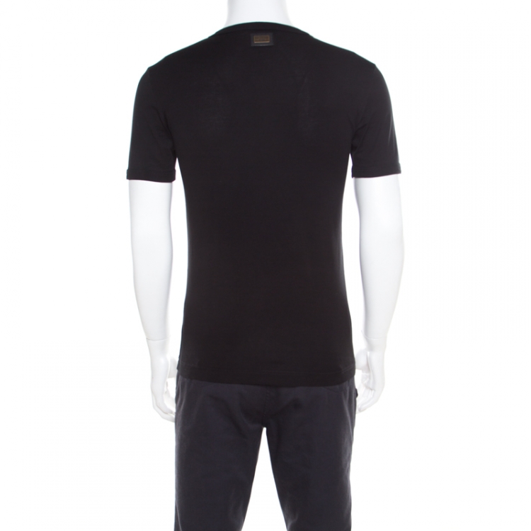 Pre Owned Dolce and Gabbana Black Cotton Stretch Knit V Neck T -Shirt XS