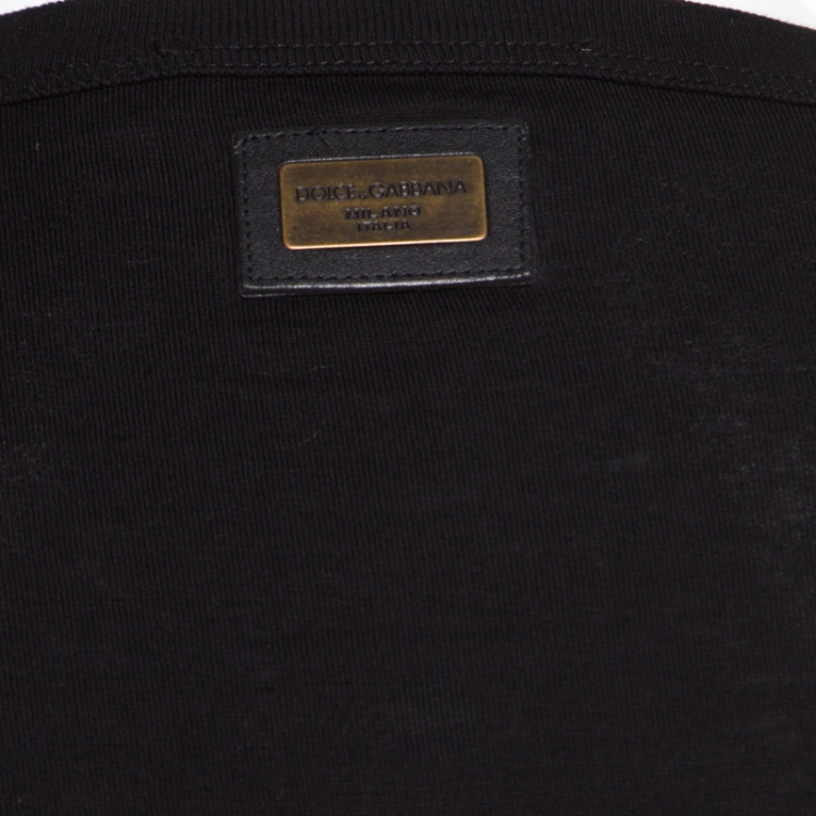 Pre Owned Dolce and Gabbana Black Cotton Stretch Knit V Neck T -Shirt XS