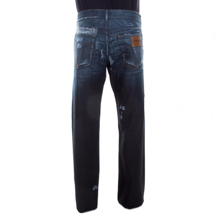 Pre Owned Dolce & Gabbana Black Faded Effect Patchwork Detail Distressed Jeans XXL