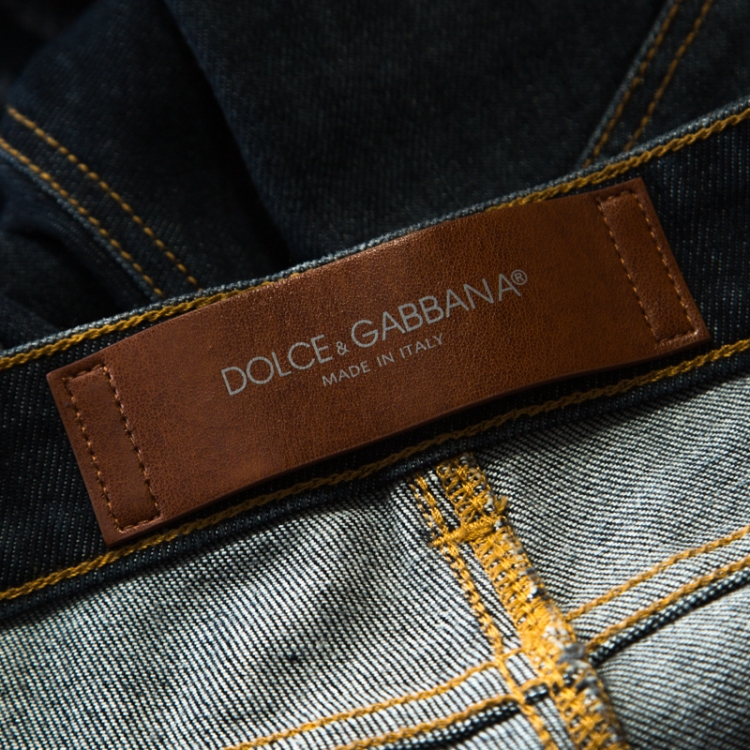مملوكة مسبقًا Dolce and Gabbana 16 Stretch Indigo Faded Effect Denim Distressed Skinny Jeans S