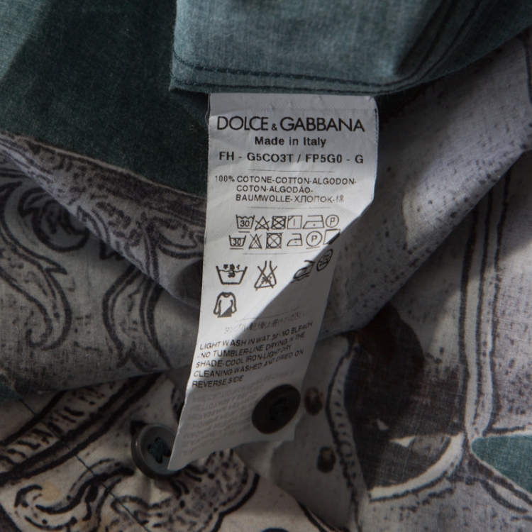 Pre Owned Dolce & Gabbana Green Sentry Print Cotton Long Sleeve Shirt S