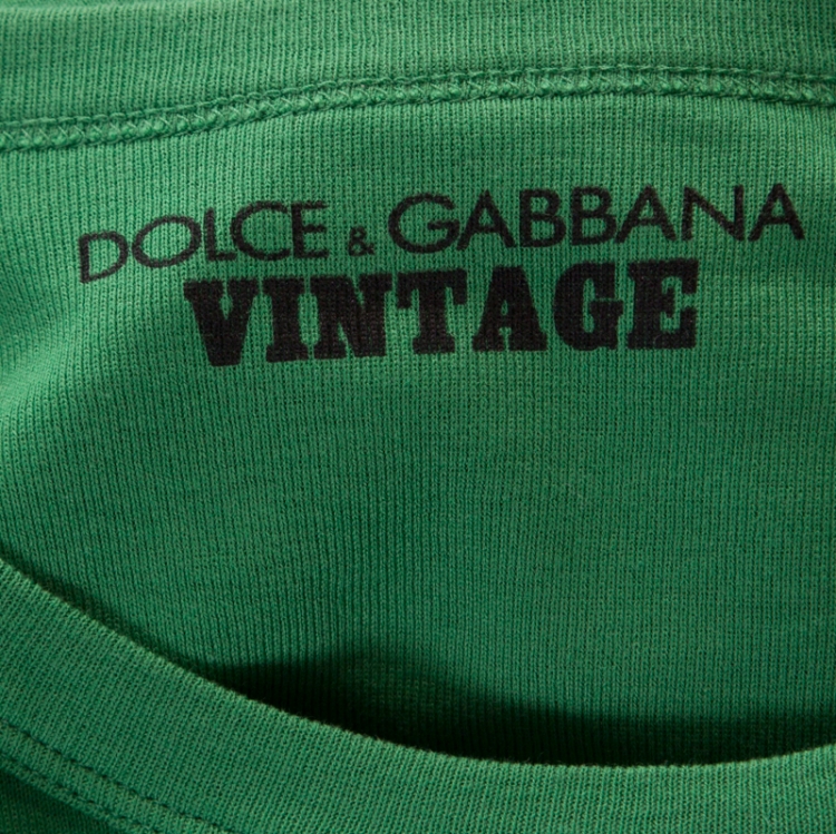 Pre Owned Dolce and Gabbana Green Playboy Print Vintage Finish T-Shirt L