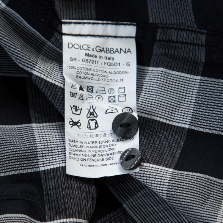 Pre Owned Dolce and Gabbana Black and White Checkered Button Front Shirt S 