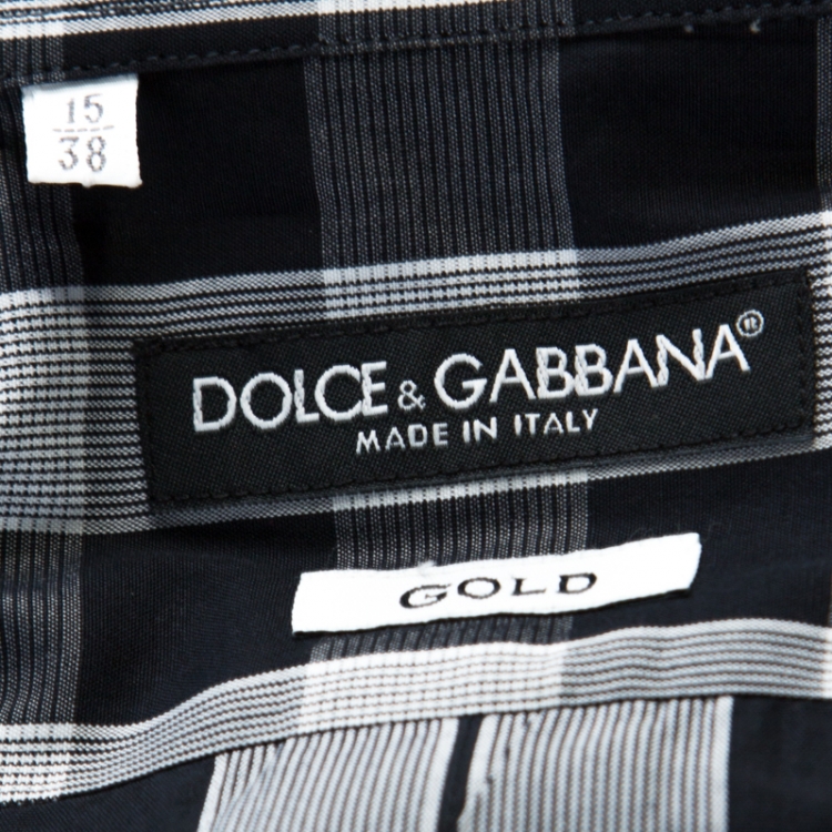 Pre Owned Dolce and Gabbana Black and White Checkered Button Front Shirt S 