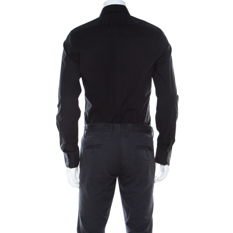 Pre Owned Dolce and Gabbana Black Stretch Cotton Classic Button Front Shirt L 
