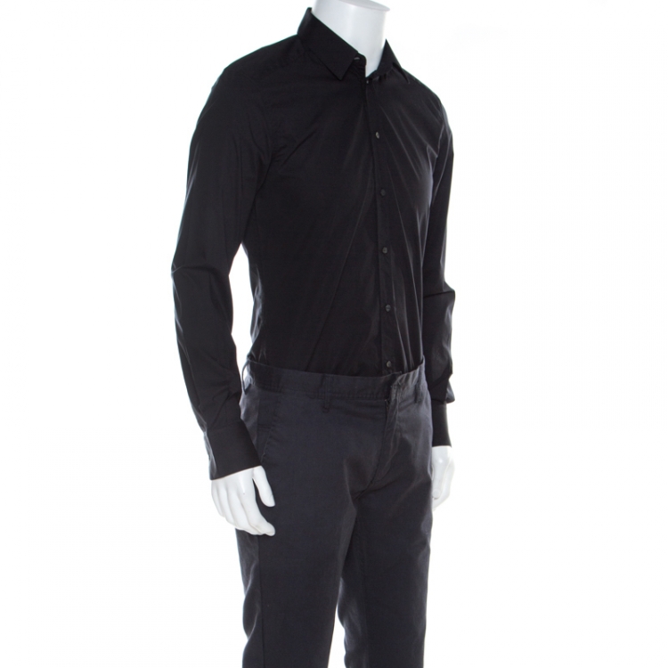 Pre Owned Dolce and Gabbana Black Stretch Cotton Classic Button Front Shirt L 