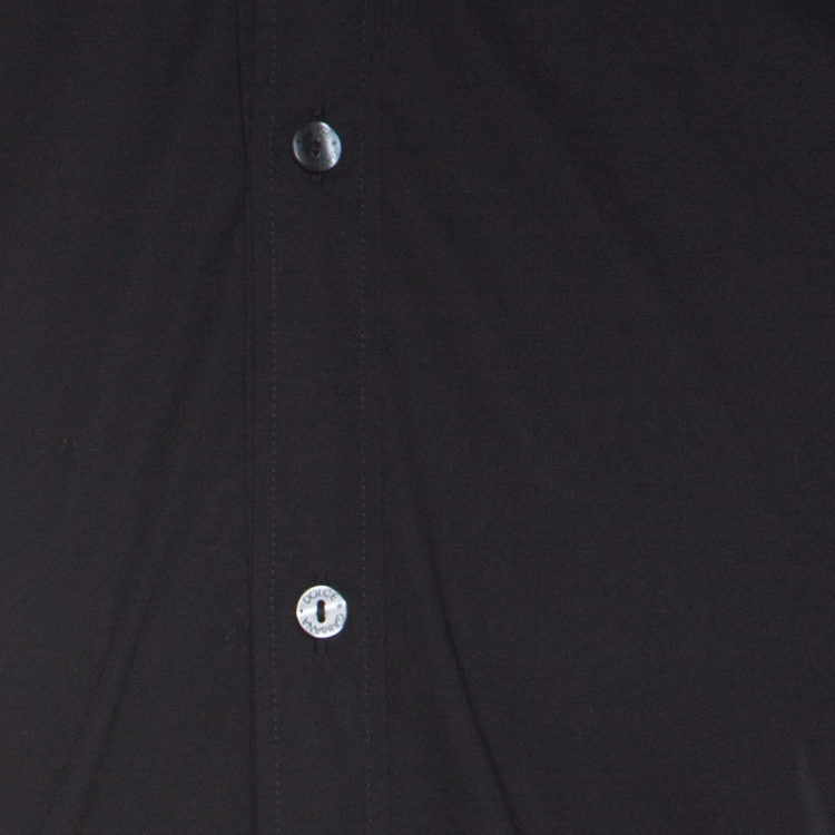 Pre Owned Dolce and Gabbana Black Stretch Cotton Classic Button Front Shirt L 