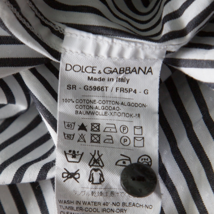 Pre Owned Dolce & Gabbana Gold Monochrome Dobby Striped Cotton Button Front Shirt L