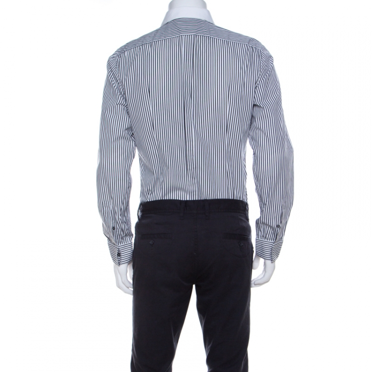 Pre Owned Dolce & Gabbana Gold Monochrome Dobby Striped Cotton Button Front Shirt L
