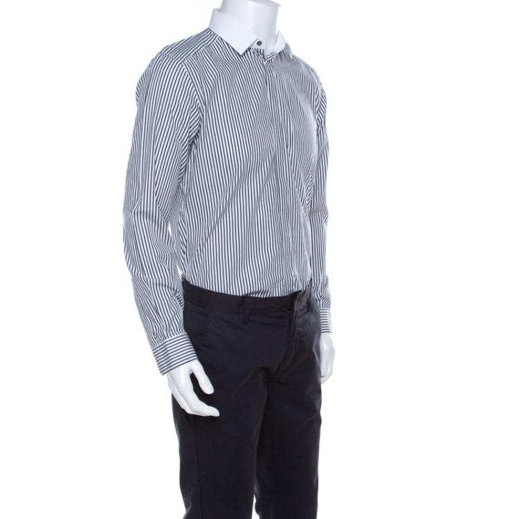 Pre Owned Dolce & Gabbana Gold Monochrome Dobby Striped Cotton Button Front Shirt L