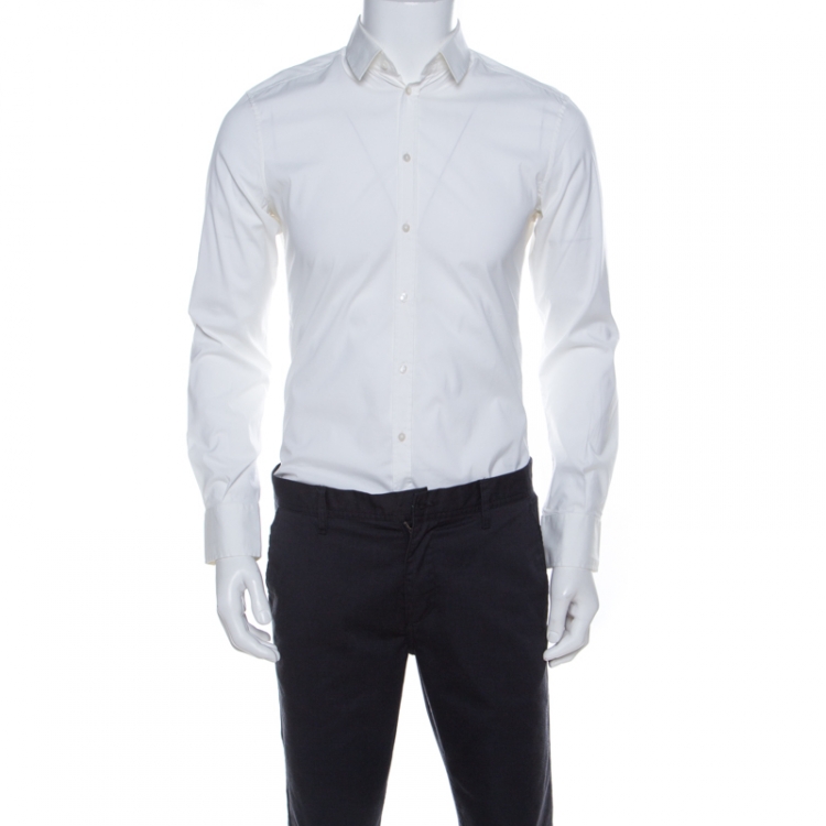 مملوكة مسبقًا Dolce and Gabbana Off White Cotton Stretch Slim Fit Button Front Shirt M